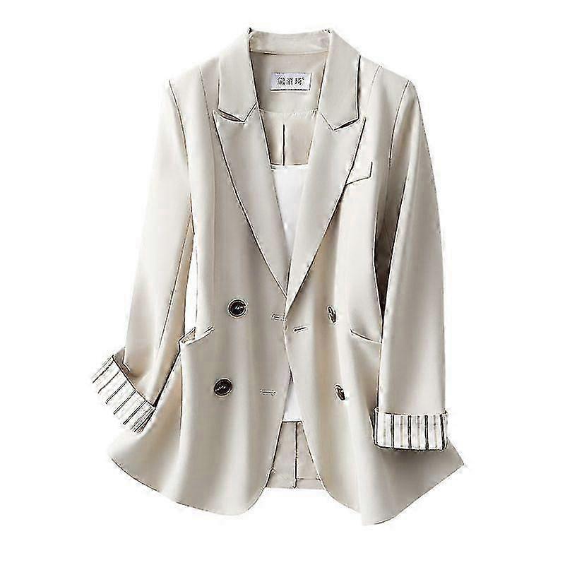 Chic Vertical Striped Blazer with Spring Contrast Cuffs, Elegant Suit Coat In Small Fresh Style