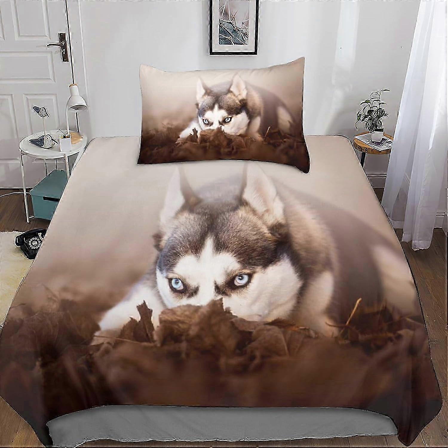 Conjunto de capa de edredom com estampa de cachorro 3D com fecho de zíper e fronhas de microfibra para adultos crianças meninas tamanho único 2 pcs