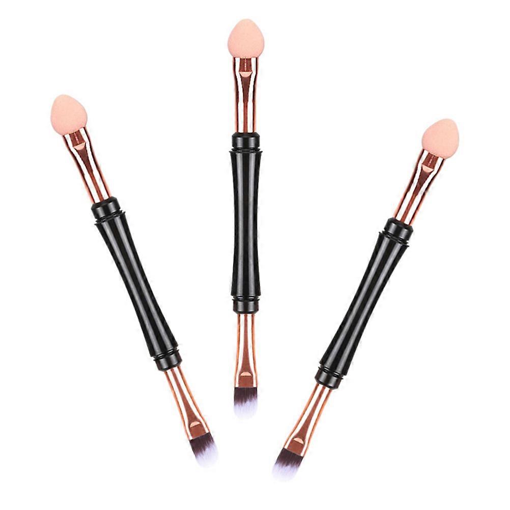3Pcs Travel Makeup Brush Set for Female Featuring Round Handle in Black Ideal for Eyelash and Eyebrow Application