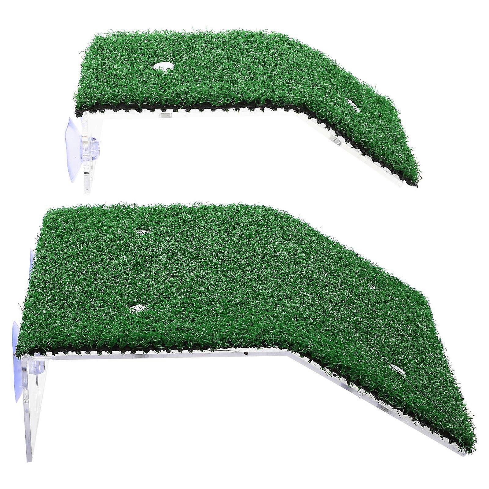 Tortoise Basking Platform for Sunbathing with 10Pcs Green Simulation Lawns