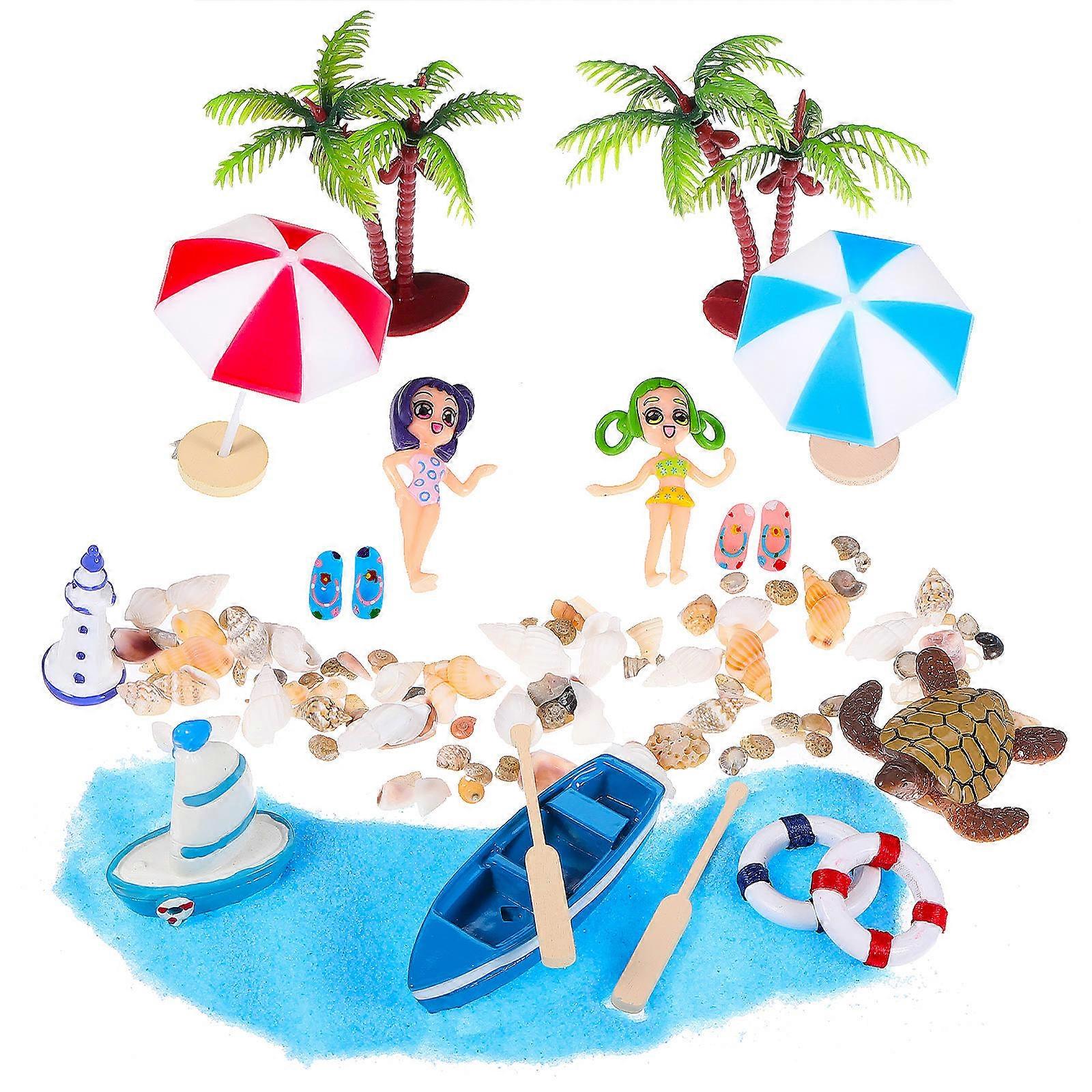 Miniature Beach Items Plastic Ornaments for DIY Micro Landscape 11Pcs Set