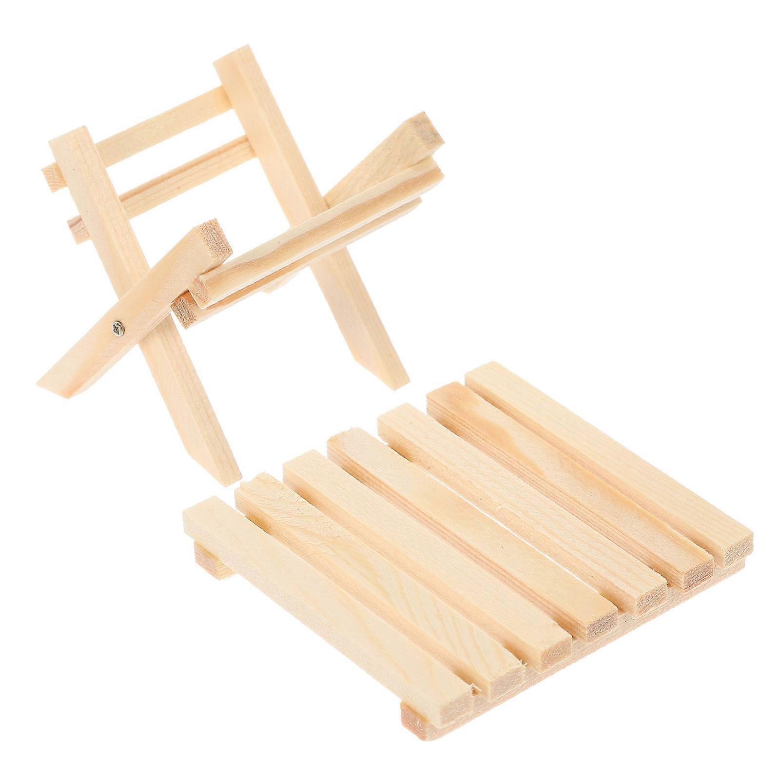 Wooden Miniature Table Dollhouse Decoration 2Pcs Foldable