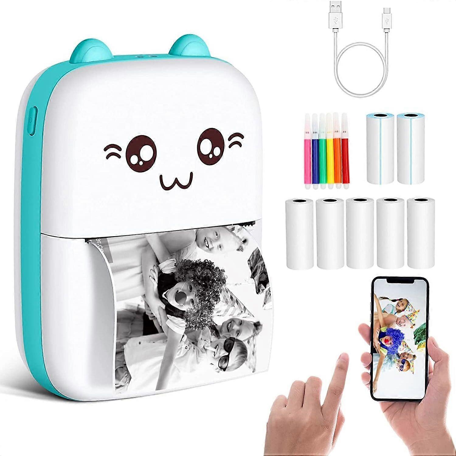 Portable Pocket Thermal Printer with 7 Rolls of Paper, Photo Printer for iOS Android