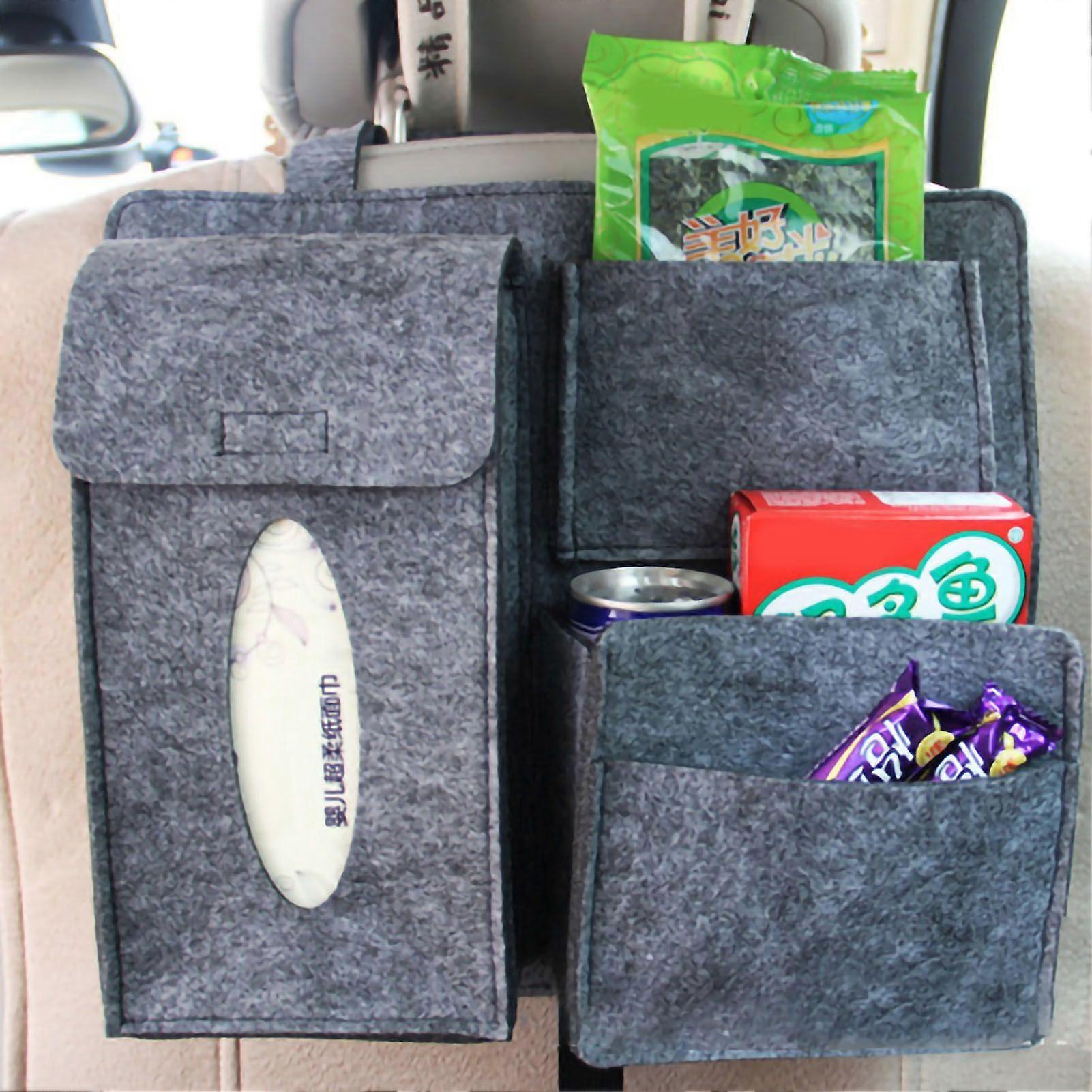 Car Rear Seat Hanging Bag Multifunction Storage Organizer Hook and Loop Fasteners Large Capacity Dark Gray