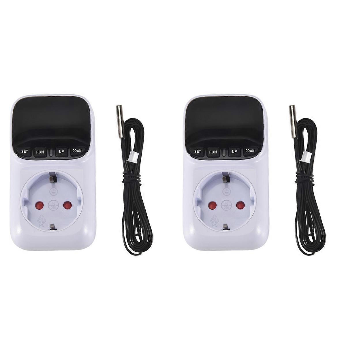 2X Digital Temperature Controller Socket Outlet Thermostat with Time Sensor Probe Heating Cooling Sw