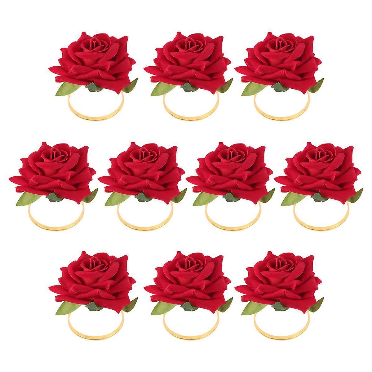 10Pcs Red Rose Shape Buckle Napkin Ring Table Decor Napkin Holder