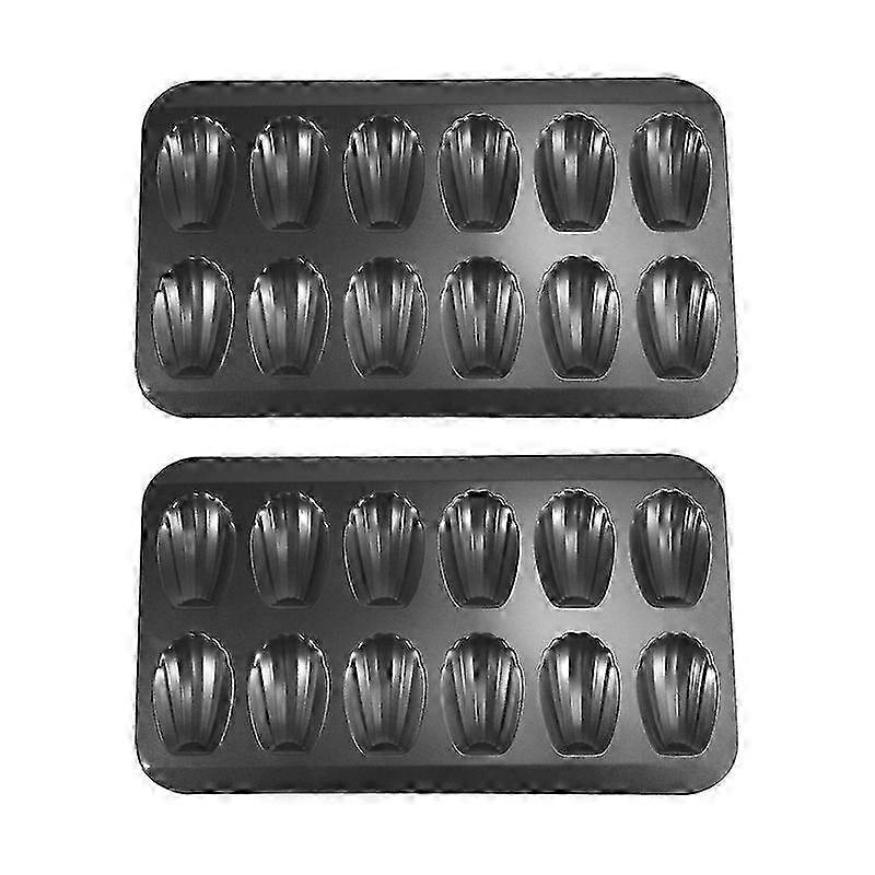 25-26 2 Packs Non-Stick Madeleine Pot, Baking Mold 12 with Cake Baking Tray Chocolate Non-Stick Baking Tray, Used for Oven Baking Black
