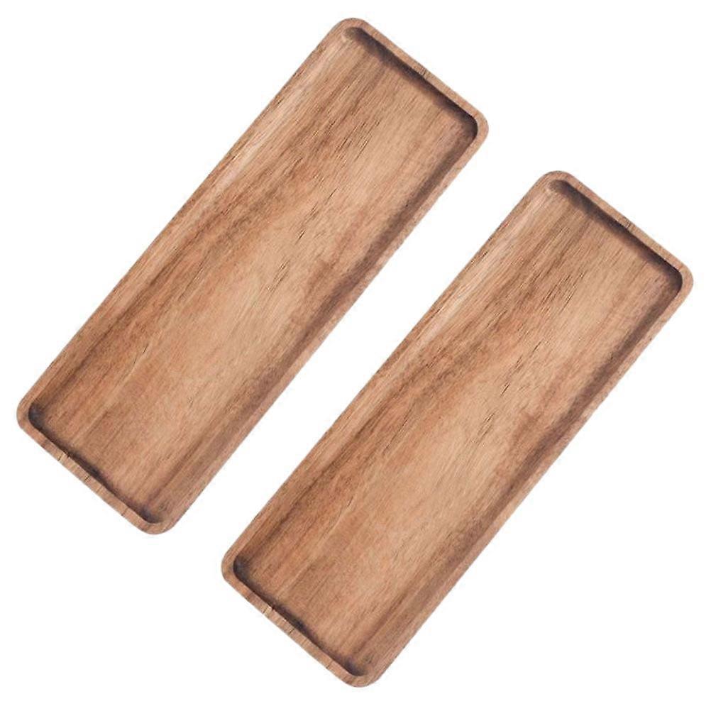 2 Pcs Breakfast Bread Tray Bamboo Serving Platter Wood Tea Room Decorative Plate Rectangle