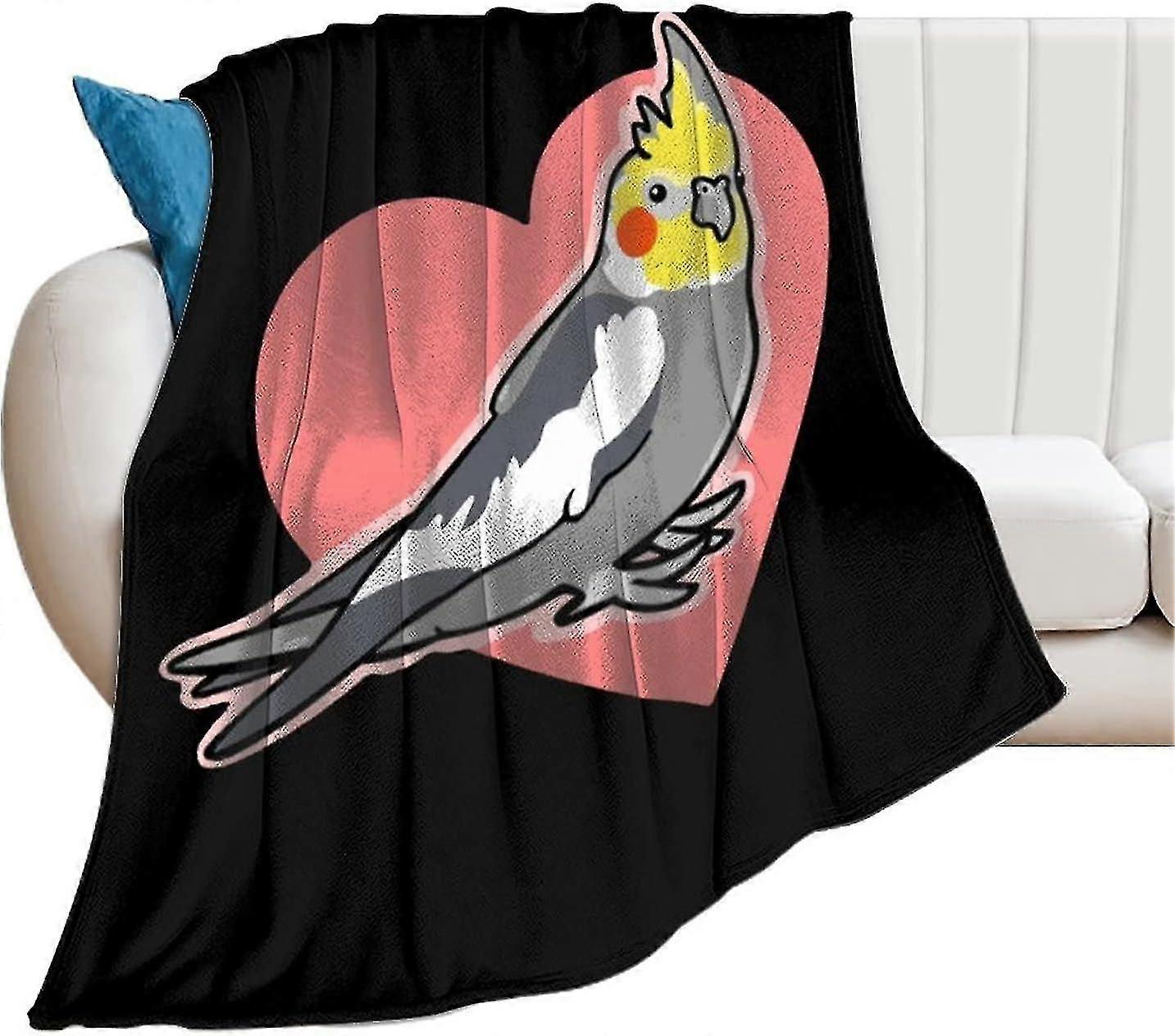 Cobertor fofo de calopsita com coração, cobertor de flanela e lã, leve e macio, para cama, sofá, sala de estar - ujki187