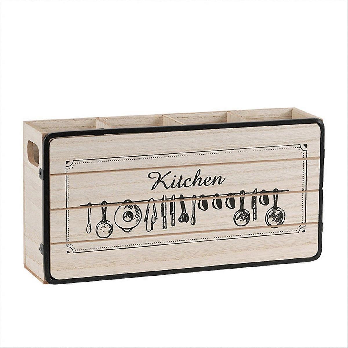 Retro Wooden Tableware Storage Box Tabletop Knife Fork Storage Rack