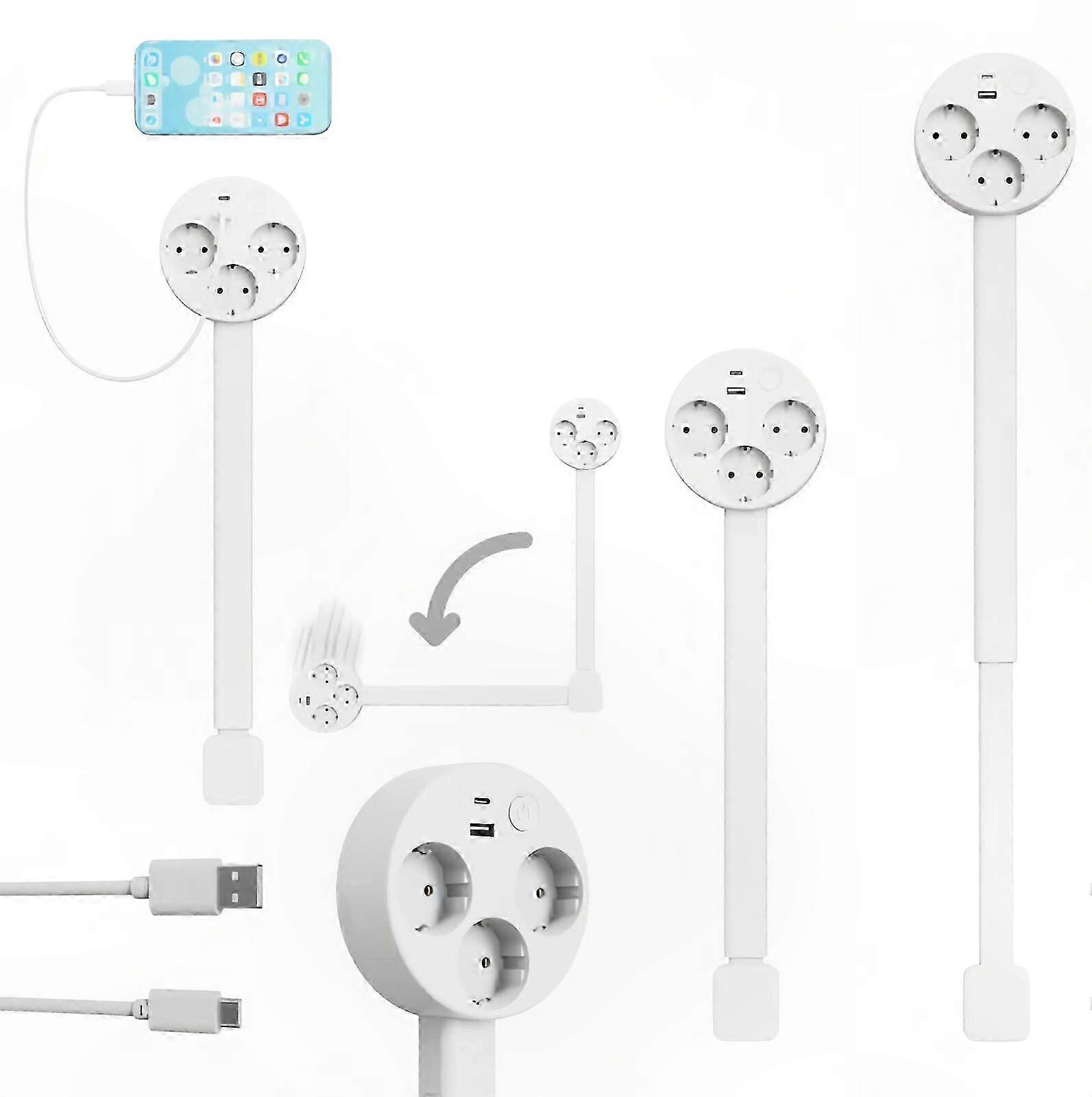 USB and AC Outlet Ext  Stick for Tight Spaces, Adjustable 22"-27", EU Plug Compatible