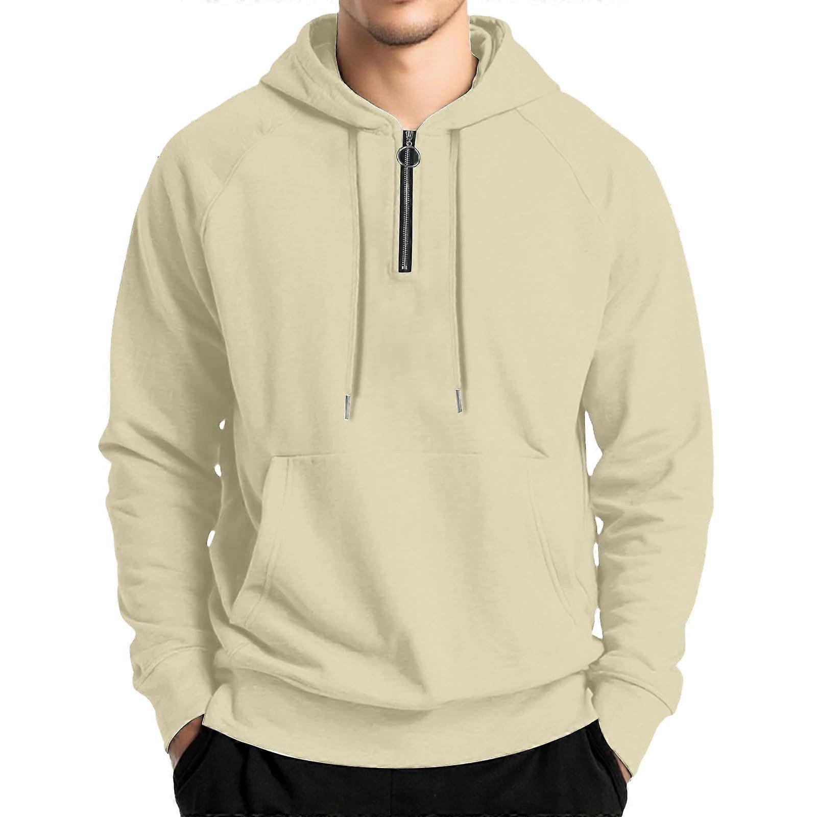 Quarter Zip sweatshirt for Men Oversized Pullover Loose Fit Sweatshirt with Pocket  Khaki XL