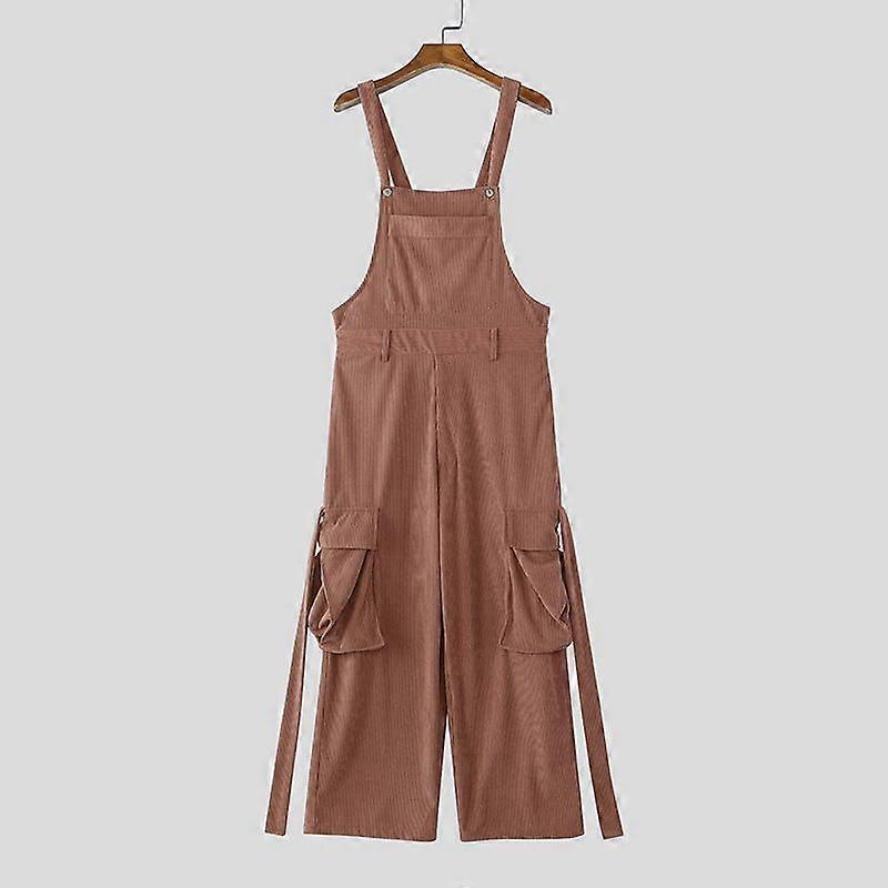 INCERUN Men Suspender Drop-crotch Corduroy Jumpsuits Long Baggy Cargo Overalls Dungarees