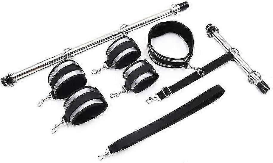 אזיקי מוט מתיחה מתכווננים מנירוסטה 25-26 עם ריסון צוואר וקרסול, מערכת אזיקים לגברים ולנשים, דגם ZL31815