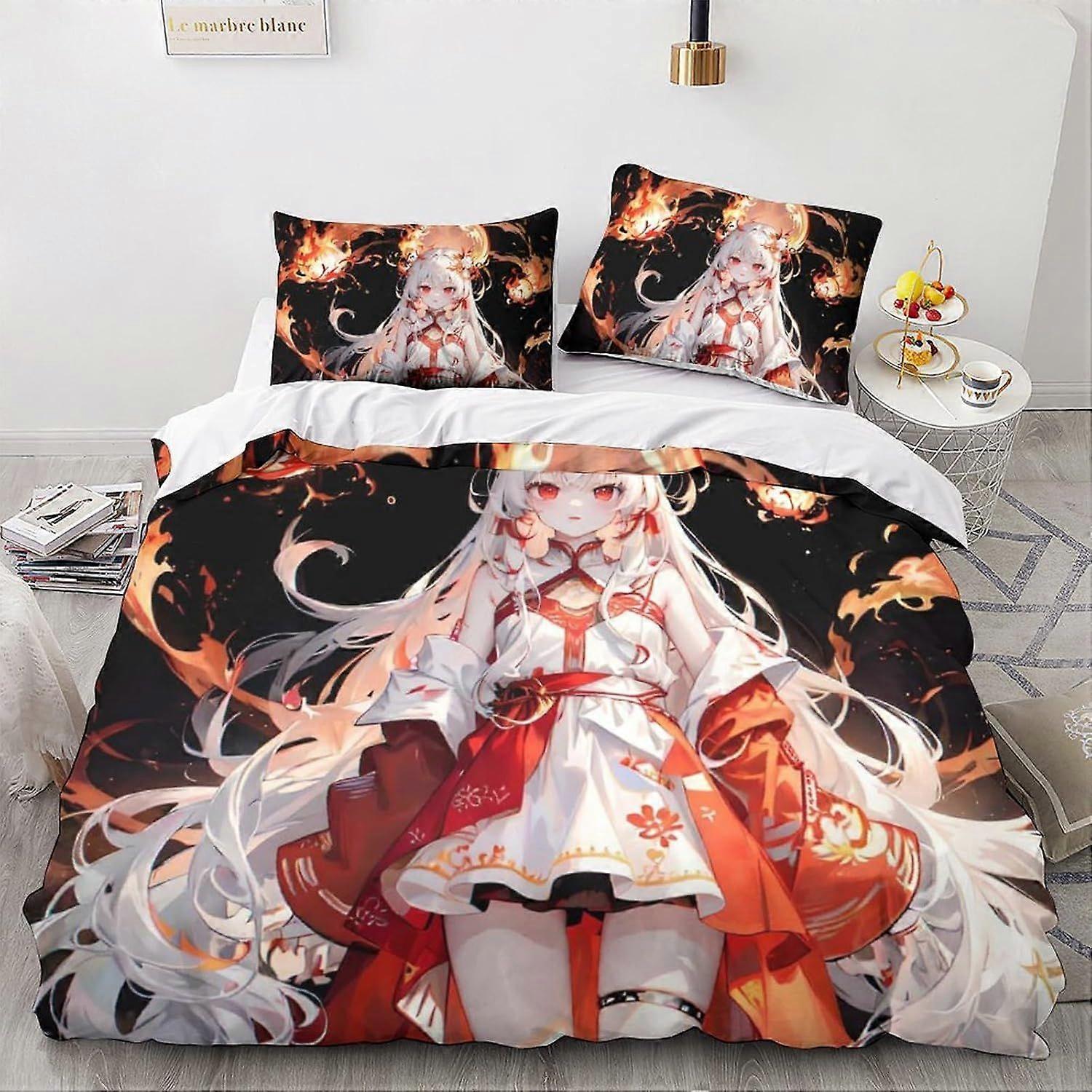 LikeEj Animes و Mangas غطاء لحاف طقم ، مجموعة مفروشات خيالية ثلاثية الأبعاد مع أكياس وسائد من الألياف الدقيقة وسحاب إغلاق لحاف حالة أنيمي مطبوعة مزدوجة