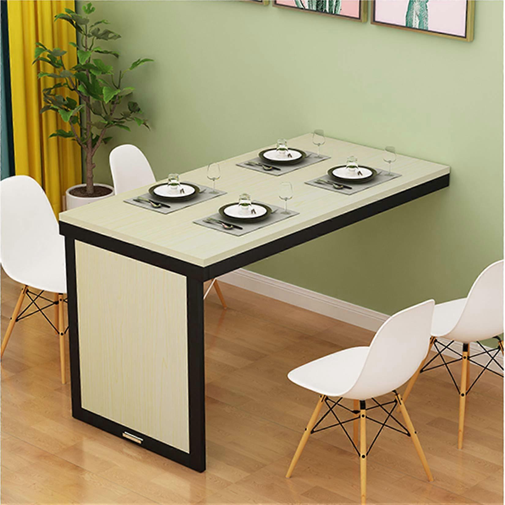 Wall Mounted Drop Leaf Table Solid Wood Foldable Dining Desk for Kitchen Living Room Beige 100x40x75cm