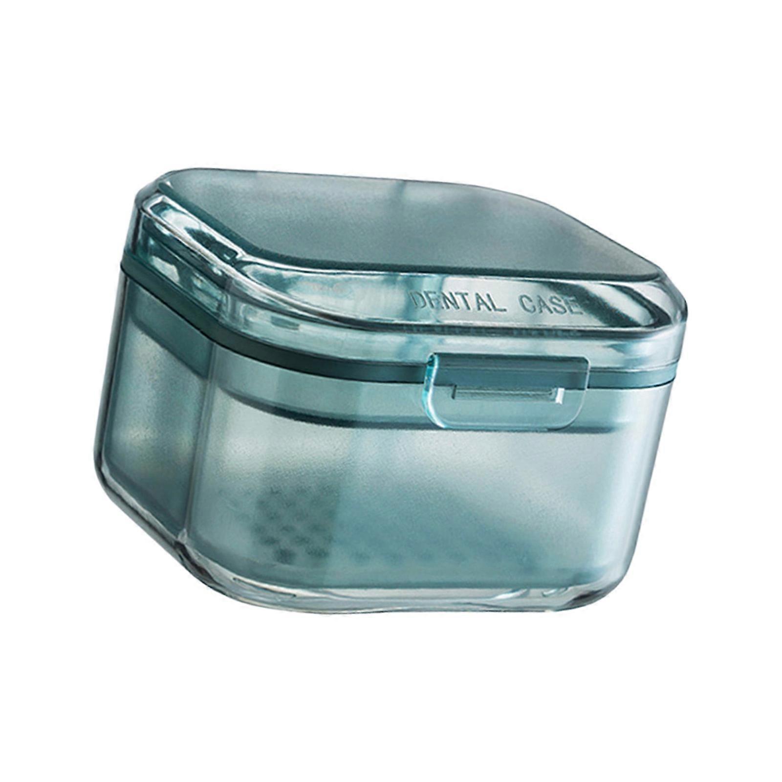 Ventilated 3 Layer Denture Storage Case With Drainage Holes Portable Design For Retainers And Dental Appliances  Blue