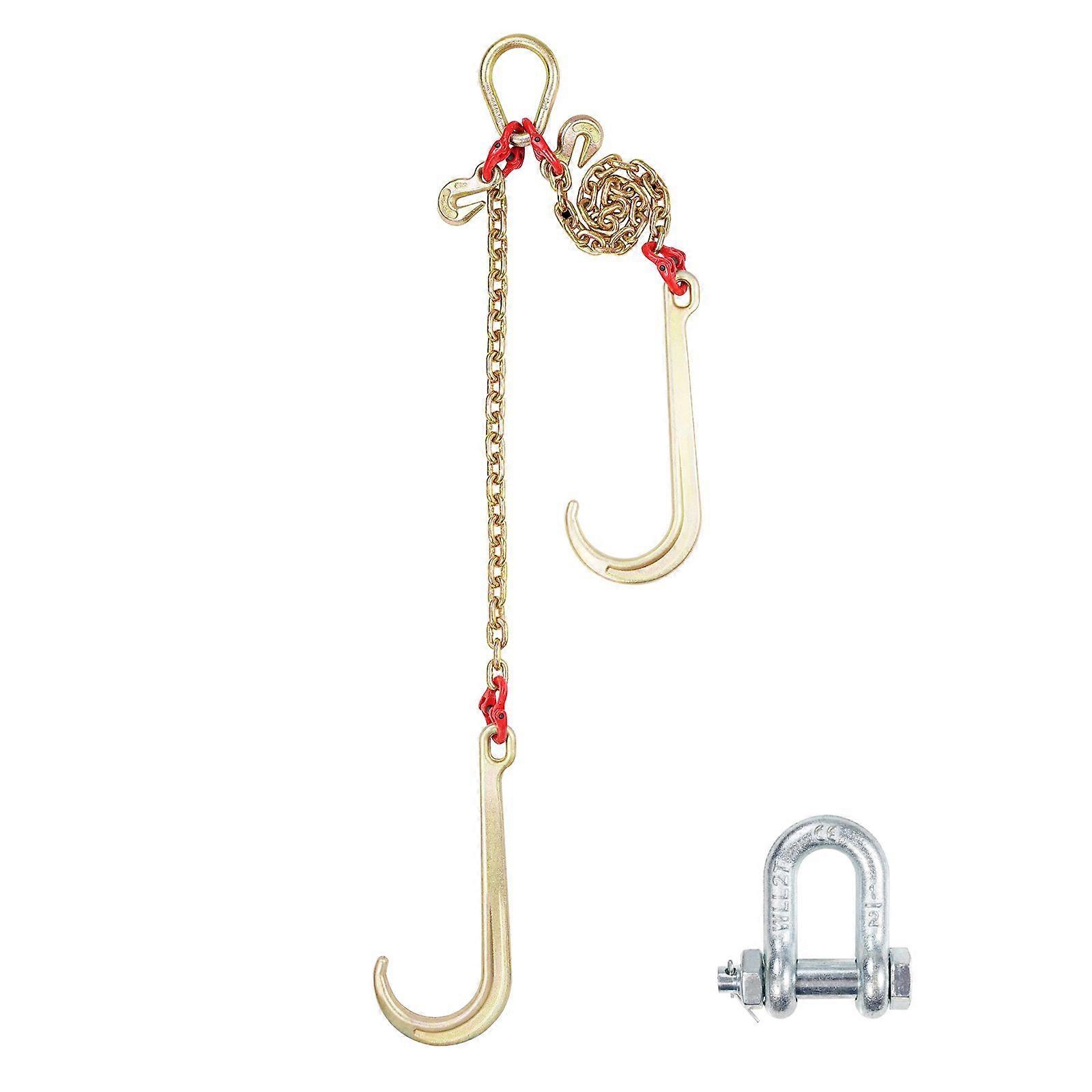 G80 V Bridle Chain, 5/16" x 2' Towing Chain Bridle with 15" J Hooks and Grab Hooks, with 10800 lbs Safe Working Load