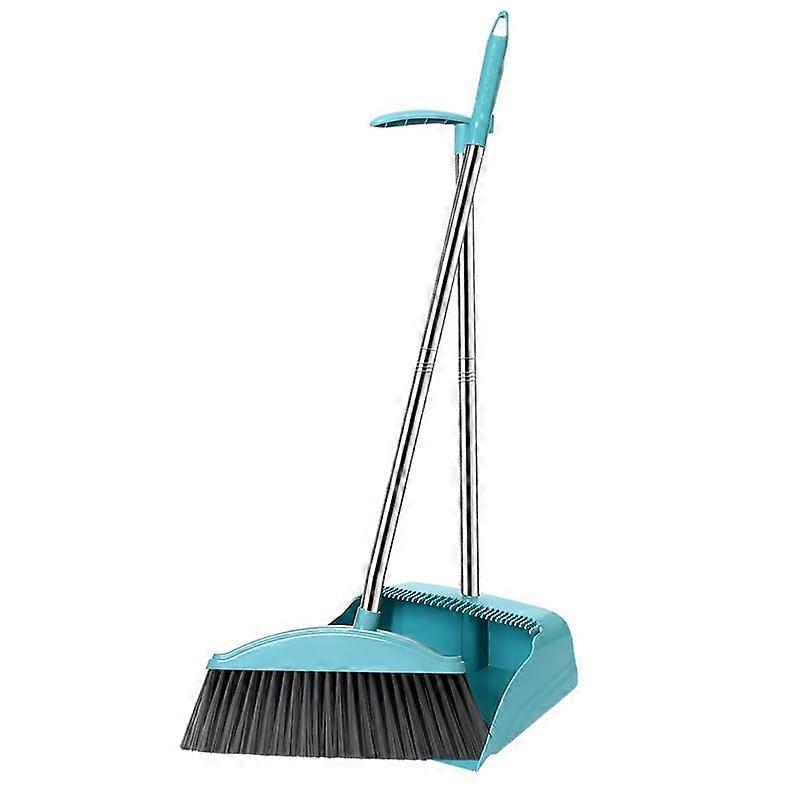 Broom and Dustpan Set with Stainless Steel Handle, Upright 45° Angle Brush for Home Floor Cleaning, Blue