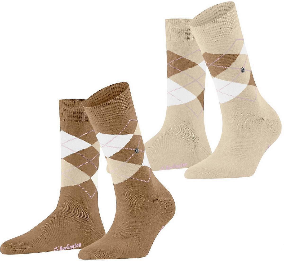 Burlington Everyday Argyle 2 Pack Socks - Brown Sugar Beige