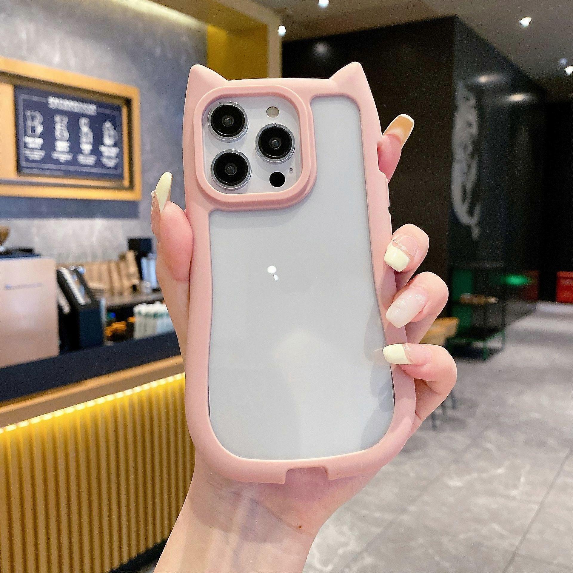High-quality silicone cat ear case for iPhone 17 Pro Max, Apple 14, 16e soft case with large holes.