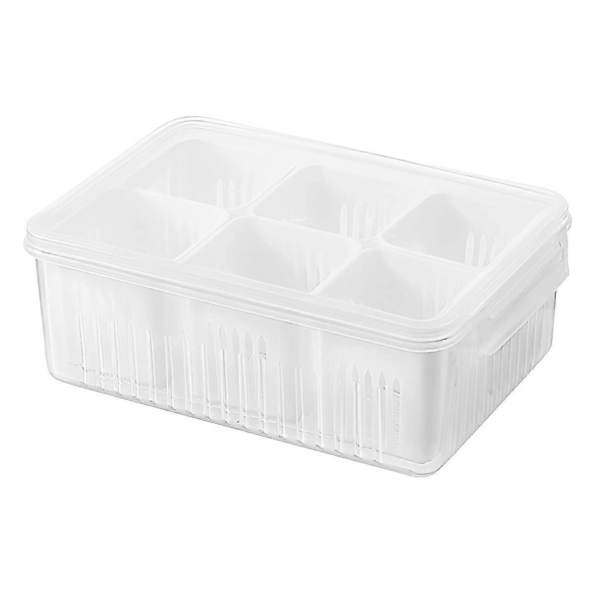 Scallion Storage Container with Lid, 6Grid Fridge FreshKeeping Box for Ginger and Fruit