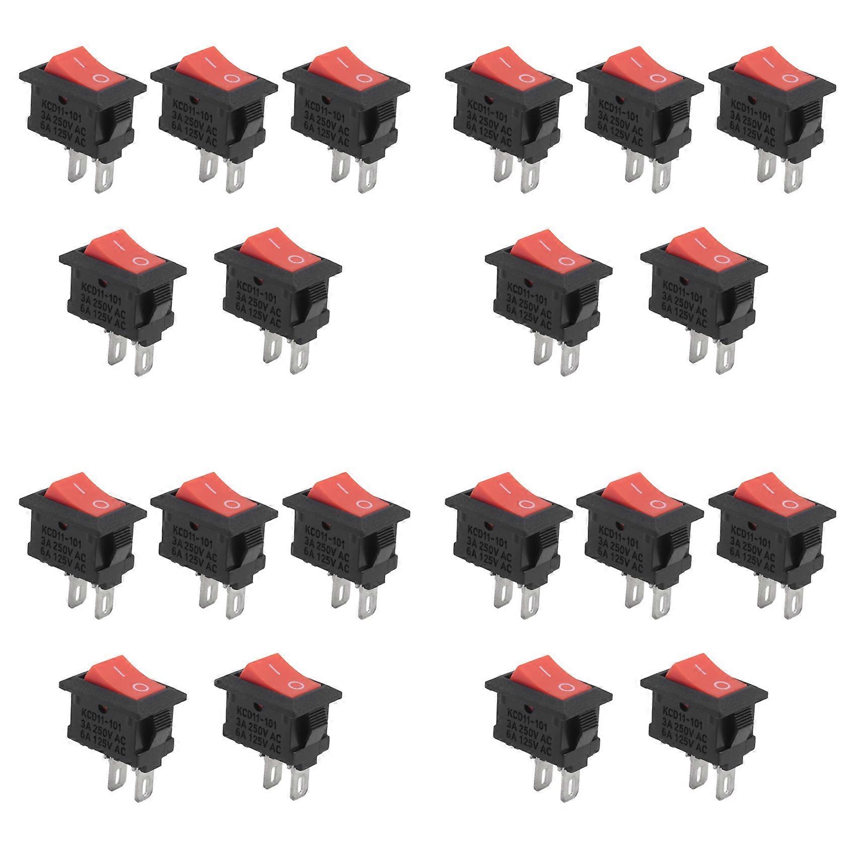 20PCS on-Off KCD11 2Pin 2P Black Red Boat Car Rocker Switch 3A 250V 6A 125V AC Button KCD1-11 10X15 10X15 KCD117