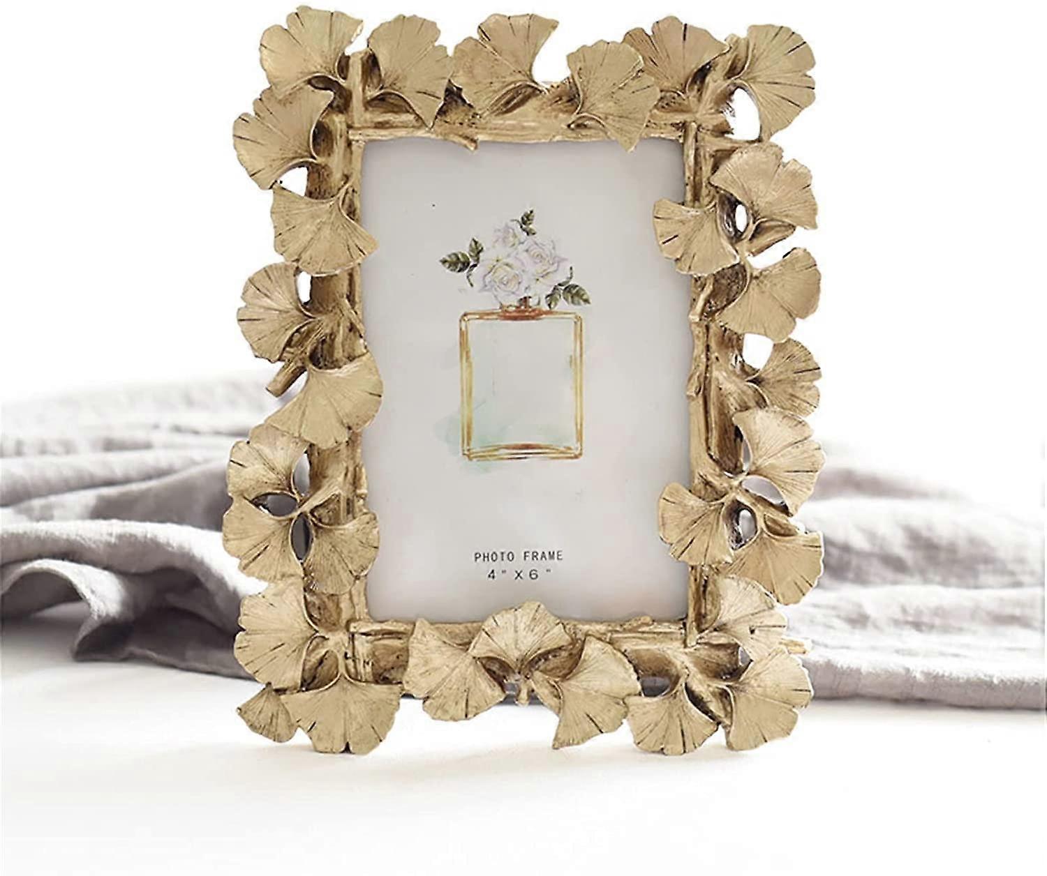 Elegant European Style Resin Photo Frame with Ginkgo Leaf Design for Wedding Tabletop Display 6.69x8.27