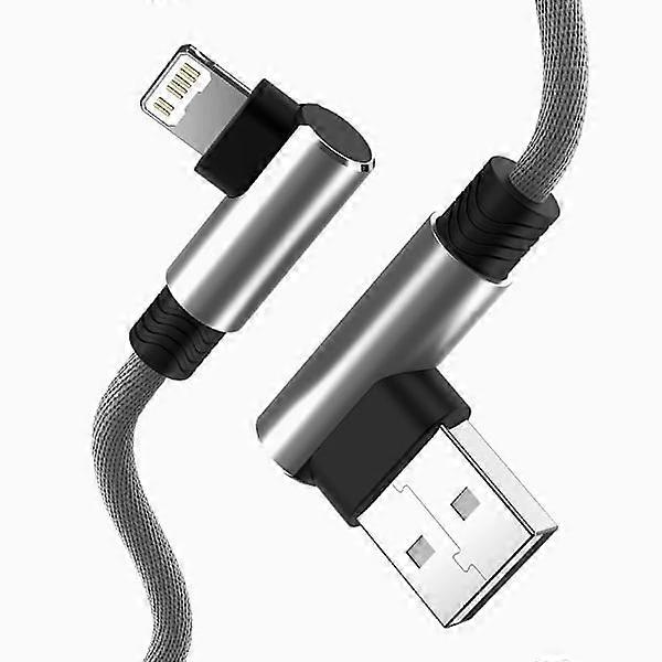 USB Cable Compatible with iPhone 11 12 13 Pro X XR XS Max 6s 7 8 Plus SE iPod, Right Angle Charger Cord 1m 2m 3m Grey