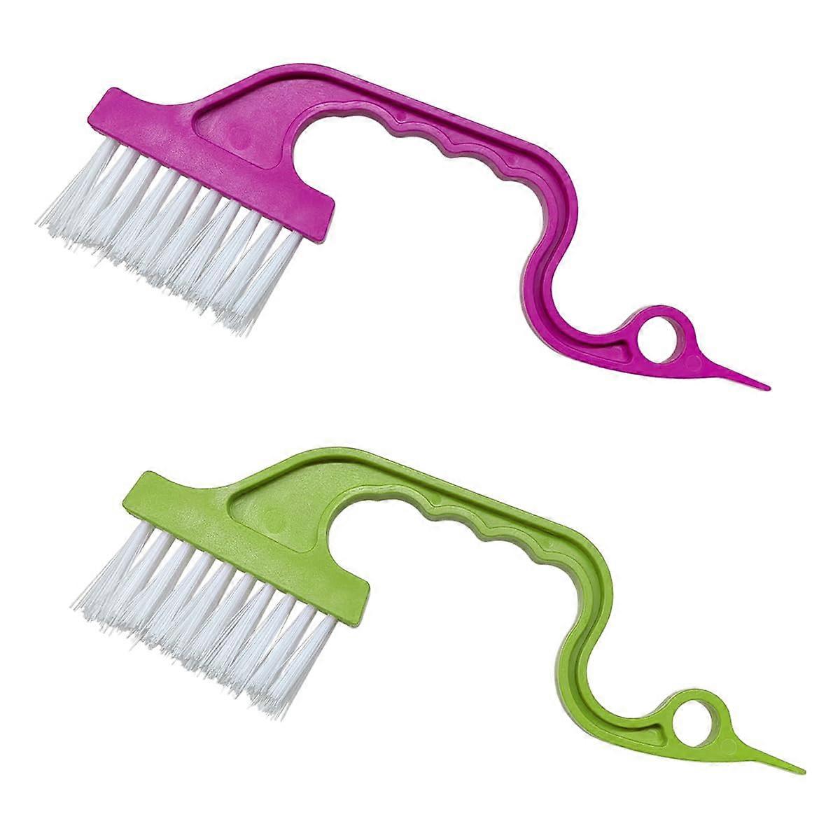 2PCS Car Cleaning Brush with Ergonomic Grip, Hard Bristle Window Track Cleaner and Scraper Tip