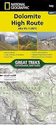 Dolomite High Route Map Alta Via 1 Map by National Geographic Maps Sheet map Book