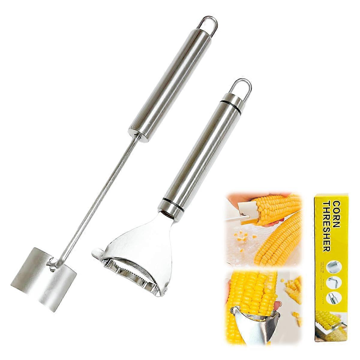 2Pcs Stainless Steel Corn Peeler and Stripper Tool Set, Long Handle Easy Clean Kernel Remover for Cob