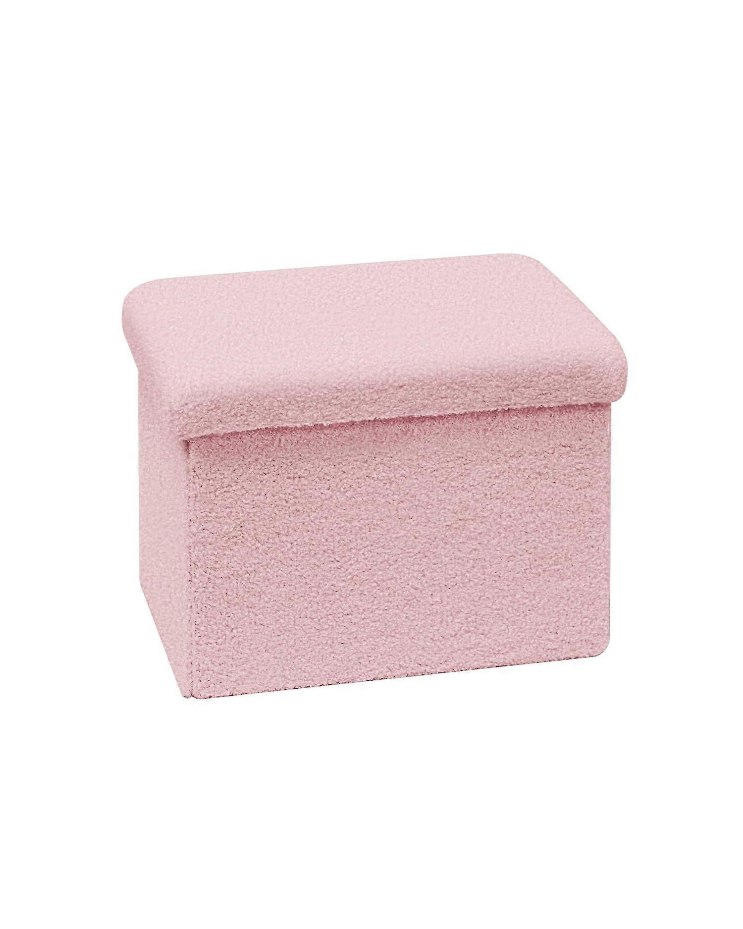 Storage Ottoman with Plush Teddy Fleece, Foldable Footrest with Hidden Storage for Living Room, Pink