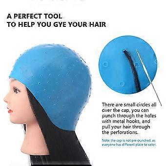 Blaue Silikon-Strähnchenhaube mit Nadel, Färbehaube, Styling-Werkzeuge
