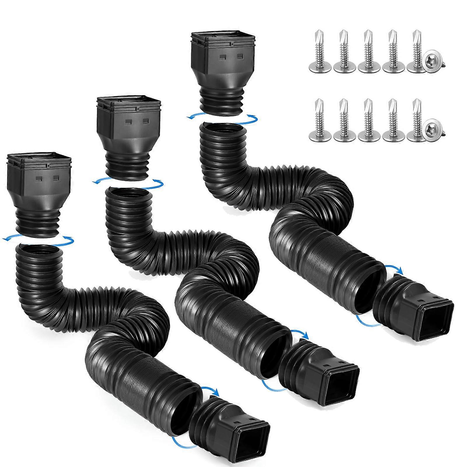 Flexible Downspout Extender 3 Pack, Adjustable 68Inch Rain Gutter Extension, HeavyDuty Black