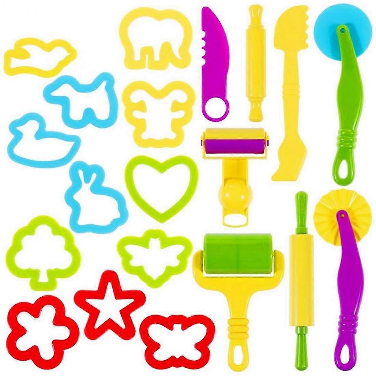 Tools 20 PCS Set for Kids with Various Shape Cutters and Rollers in Assorted Colors for Creative Play