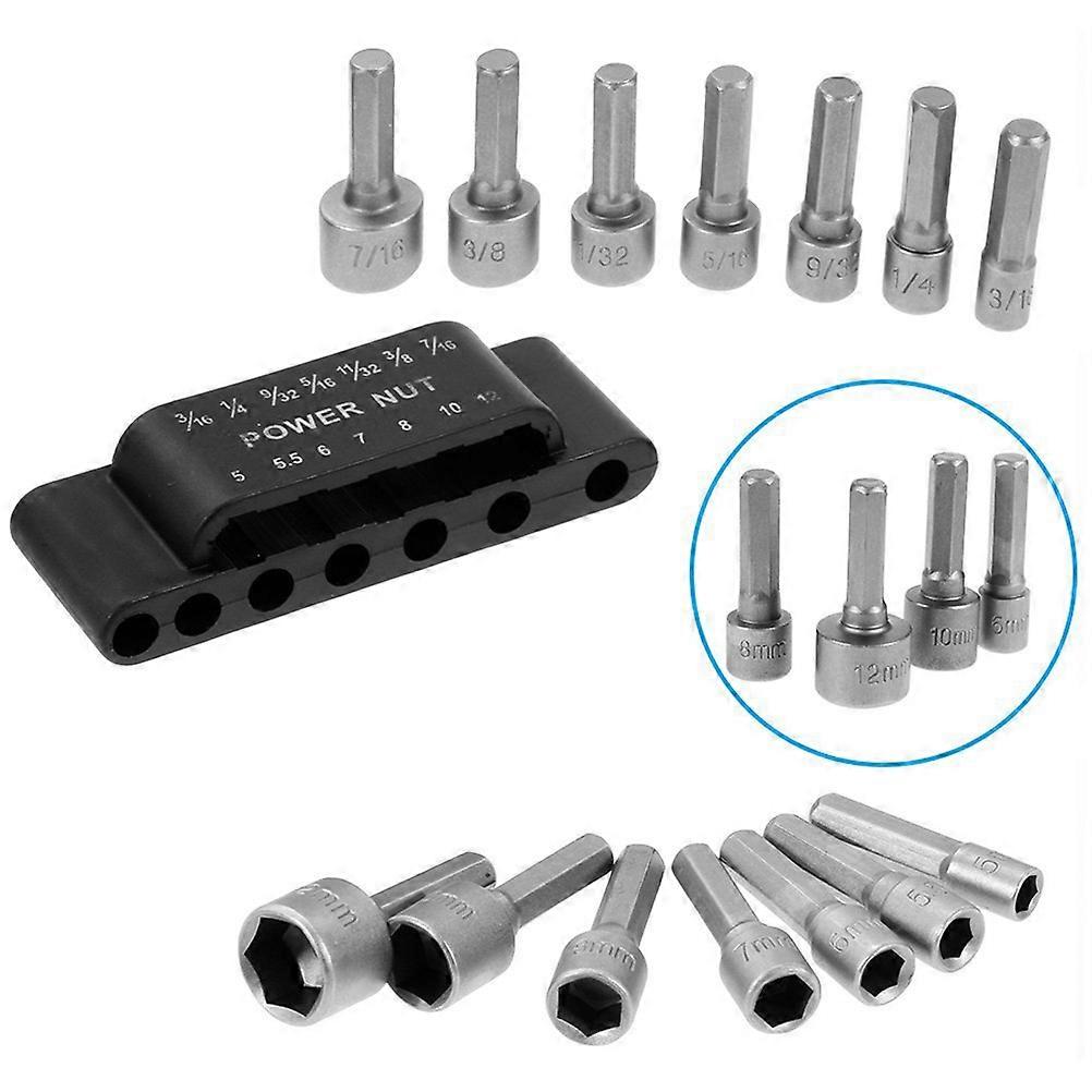 Hexagon Shank Socket Nut Adapter for Screw Driver 14Pcs Driver Bit Set
