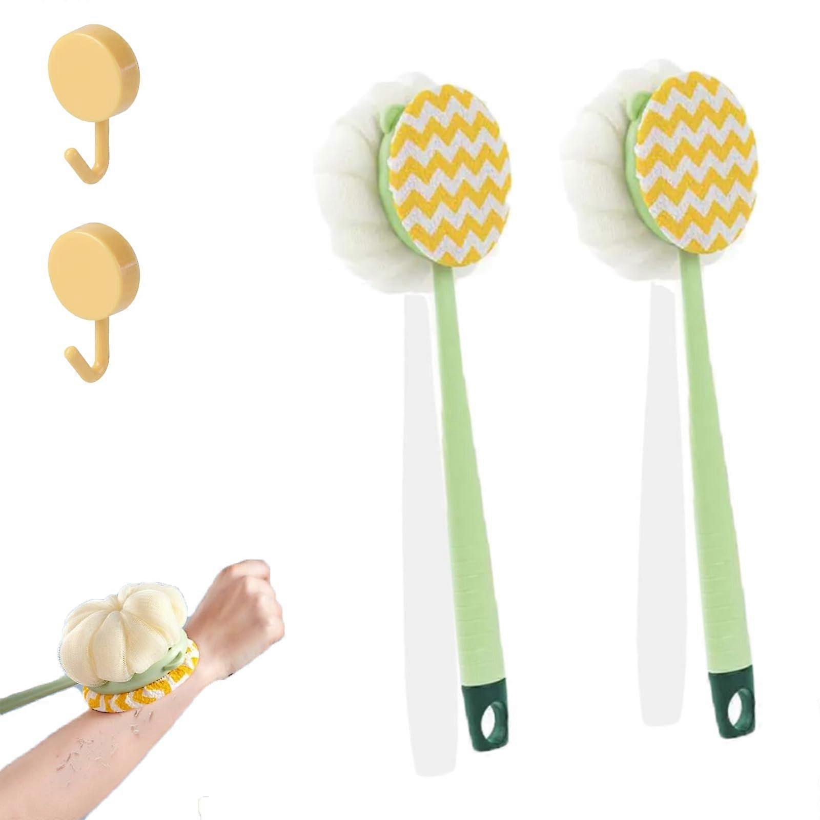 Bath Body Brush and Shower Back Scrubber, Extra Long Handle Dual Texture Design, 2pcs Green