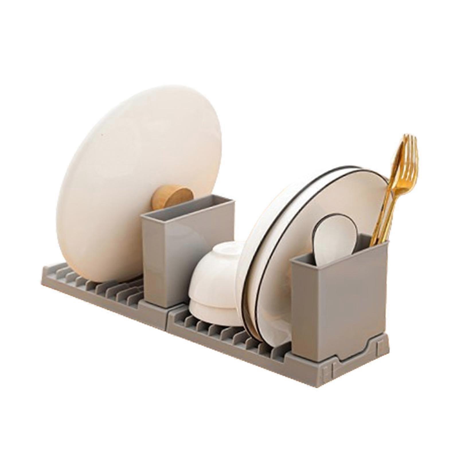 Foldable Dish Drying Rack with Utensil Holder for Kitchen Countertop, SpaceSaving Design, Grey