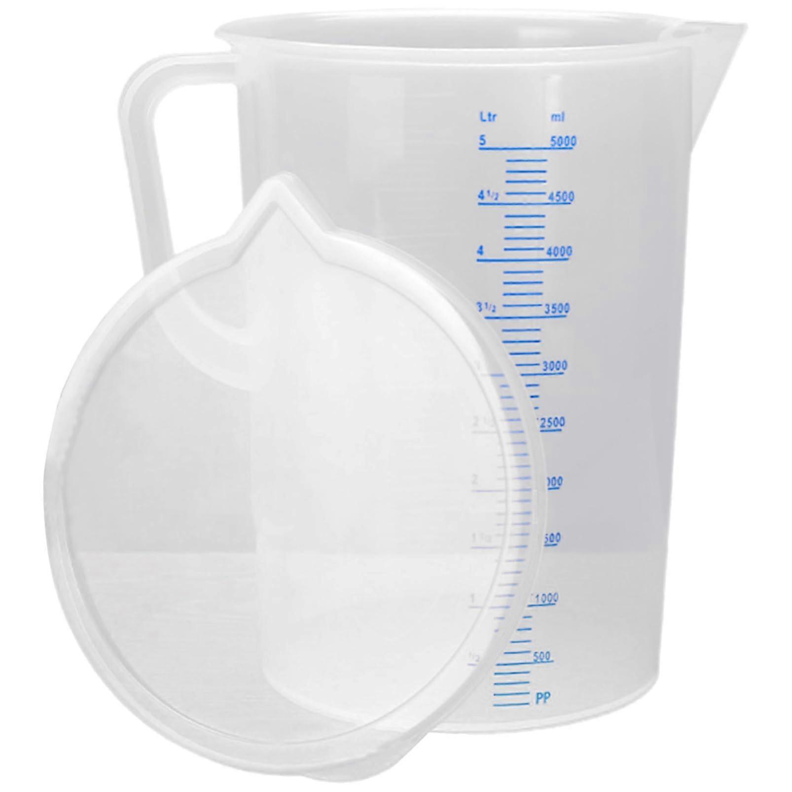 Plastic Measuring Pitcher 5L Large Capacity with Lid and Ergonomic Handle for Kitchen or Lab Use