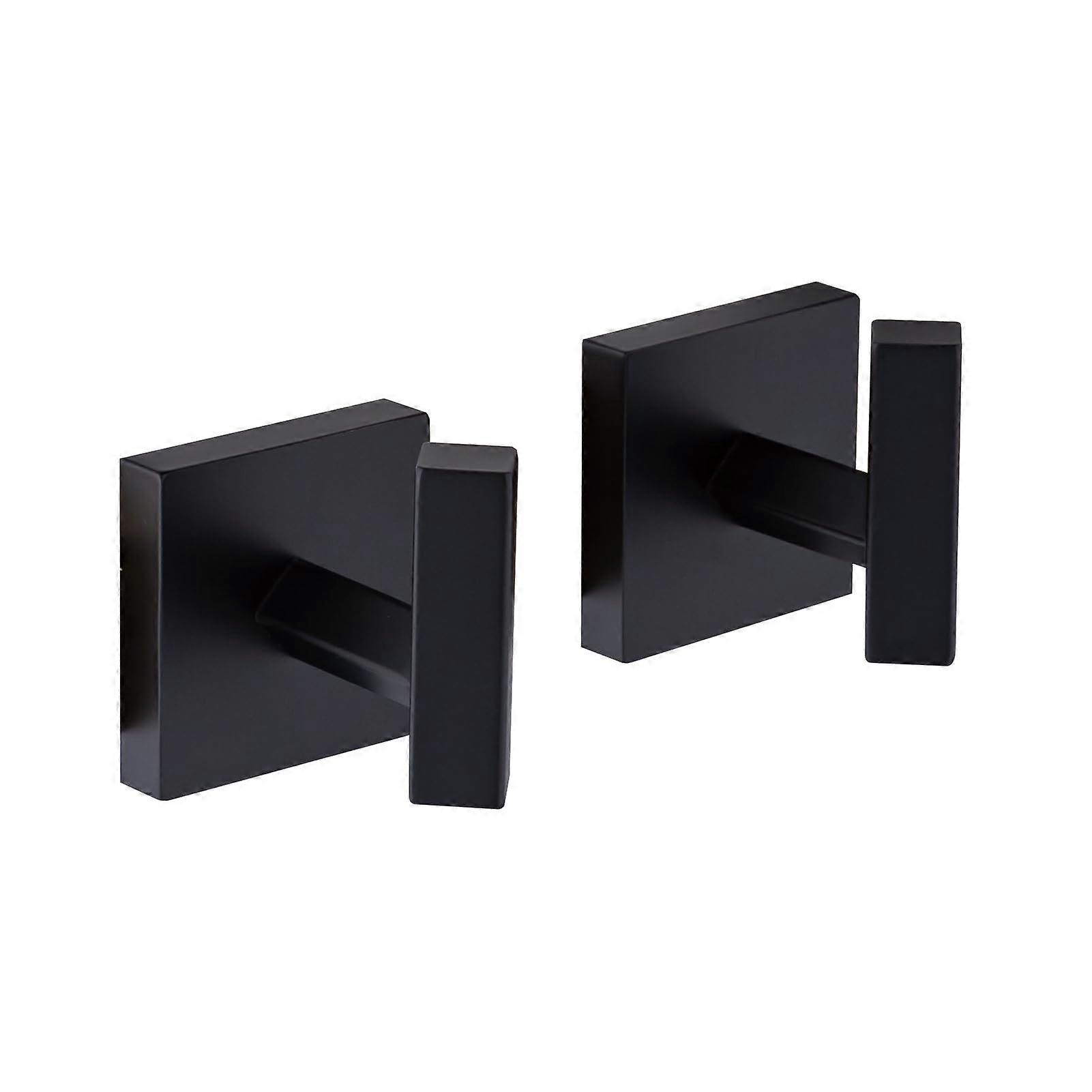Matte Black Stainless Steel Wall Mounted Towel Hooks, Heavy Duty Rustproof Square Design, 2 Pack