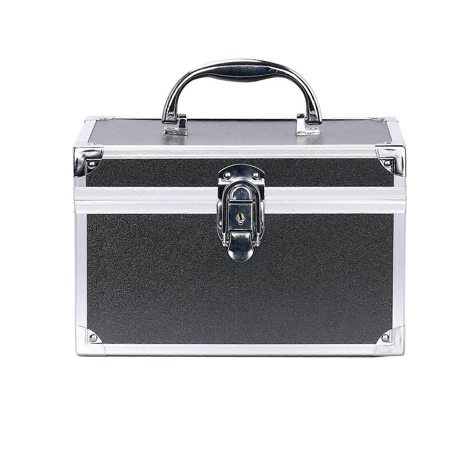 Black Lockable Makeup Organizer Box for Jewelry Storage with Durable Hinges, Travel Friendly