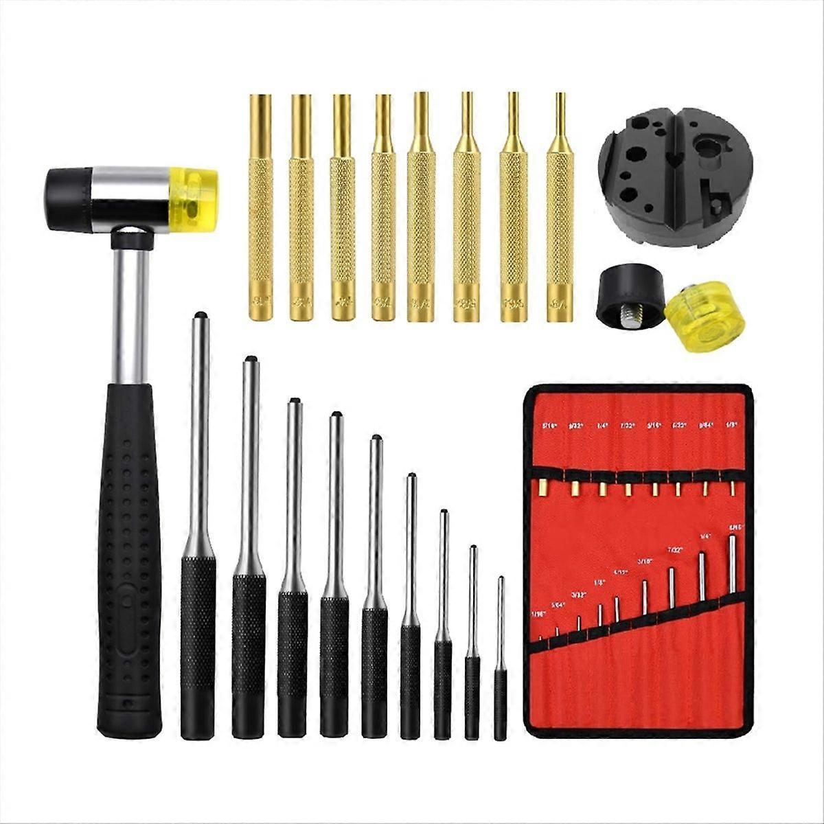 Roll Pin Punch Set,With Bench Block Pin Punches and Hammer