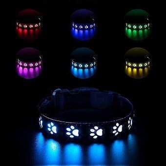 Upgraded Led Dog Collar, Extra Bright Usb Rechargeable [7 Modes] Light Up Dog Collar, Leather And Nylon, Weatherproof, Makes Your Dog Visible And Safe