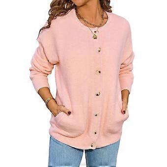 Long Sleeve Crewneck Button Down Womens Sweaters Fall Open Front Cardigan Sweaters for Women 2025 Pink M
