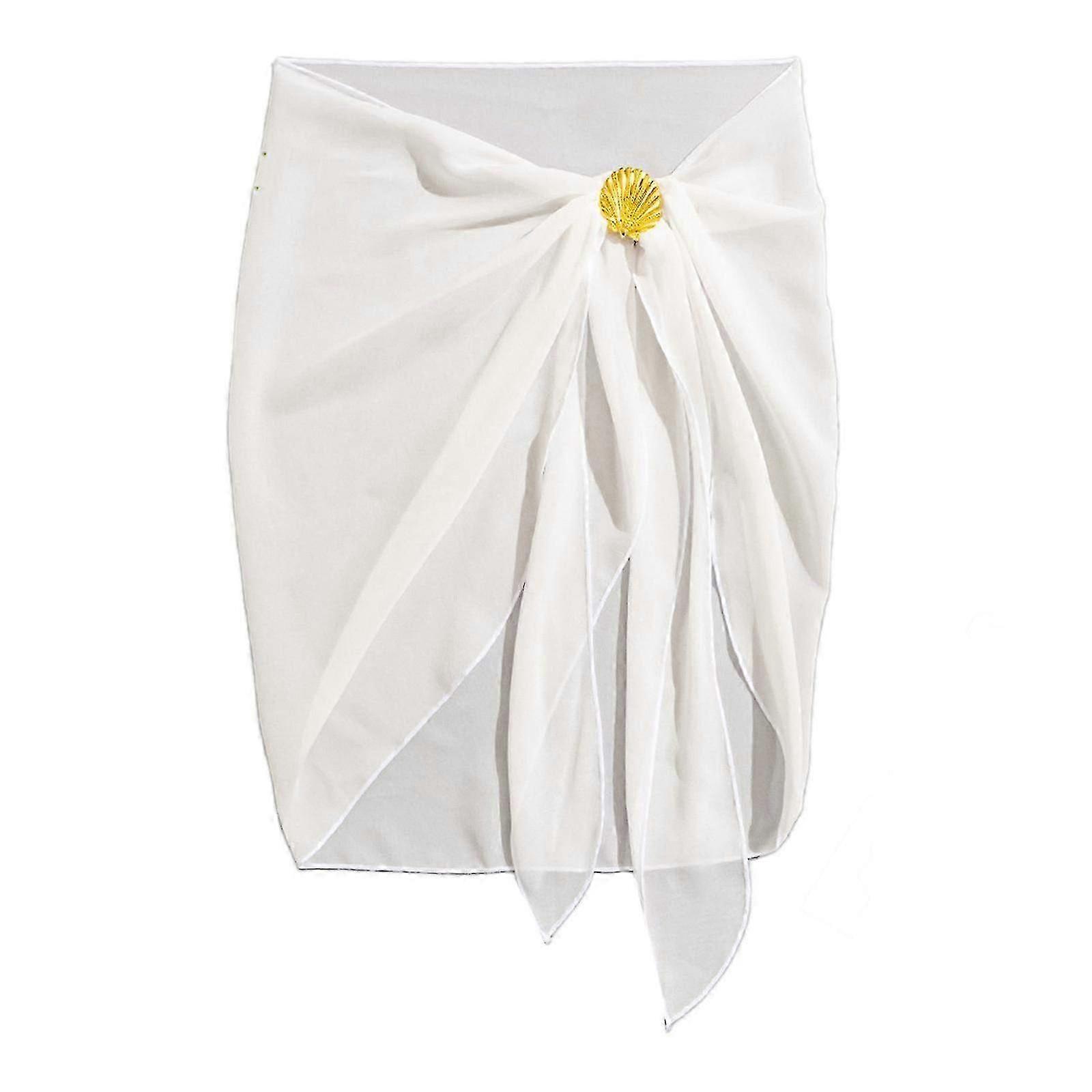 Women's Solid Color Beach Cover Up Sarong Wrap, Lightweight, Quick Drying, White