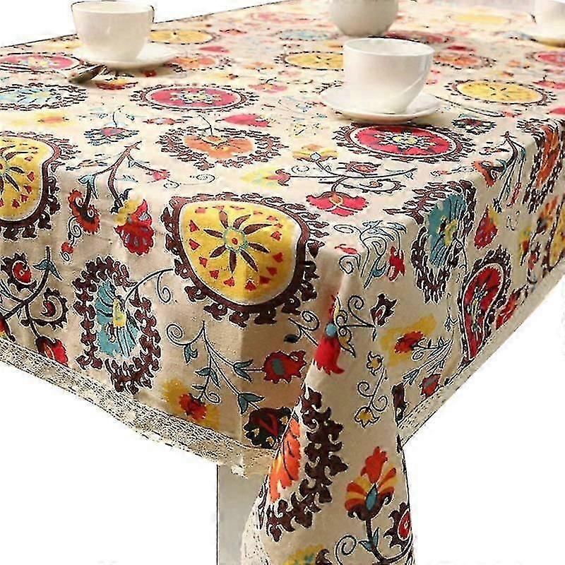 Retro Sunflower Pattern Cotton Linen Tablecloth, Decorative for Dining Table