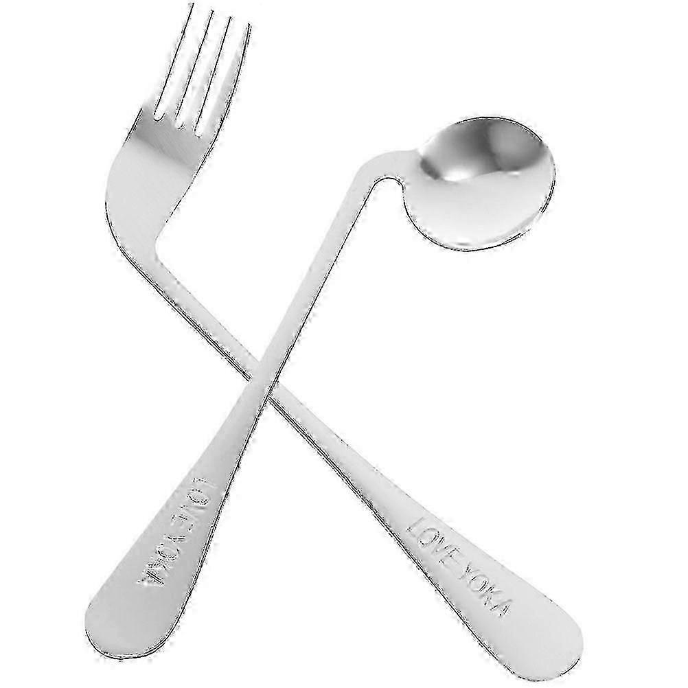 1 Set Angled Fork & Spoon, Lightweight Ergonomic Assistive Tableware for Eating & Feeding