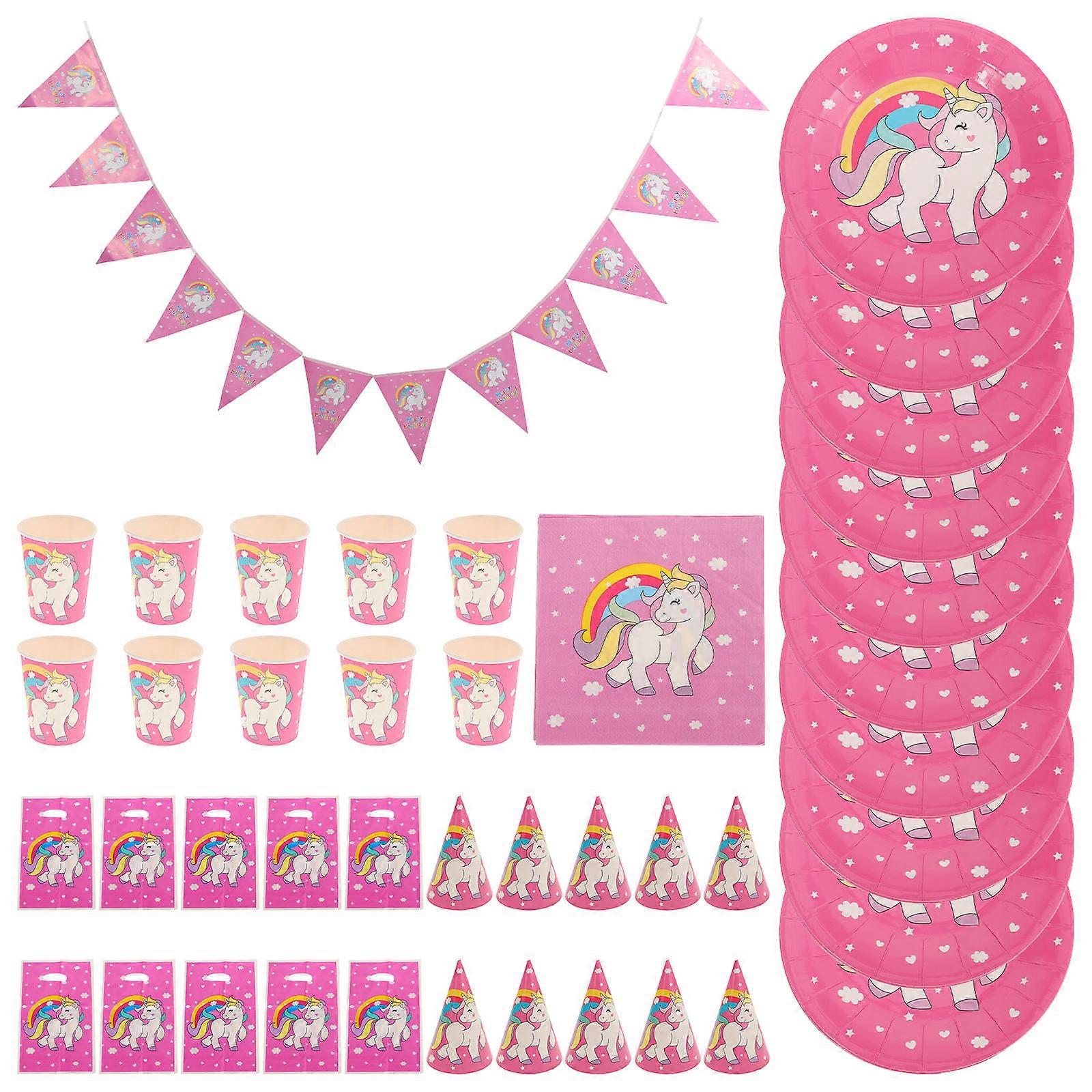Birthday Dinnerware Set for Party Use 1Set Pink Tableware Kit