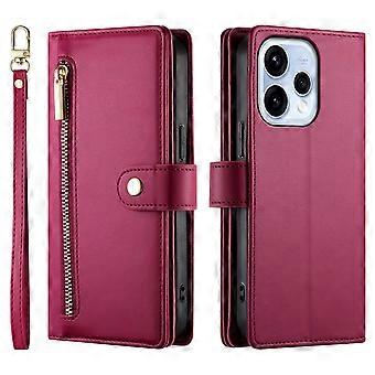 Étui portefeuille à rabat en cuir PU pour Realme 16 Pro Plus avec dragonne - 6 emplacements pour cartes et poche zippée